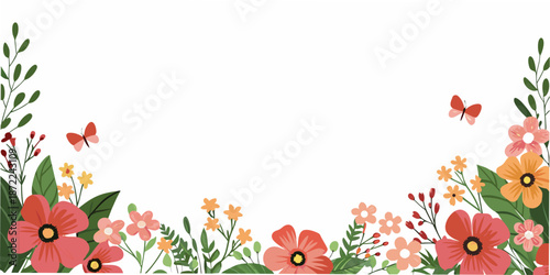 Floral arrangement with butterflies and greenery creates a beautiful border design