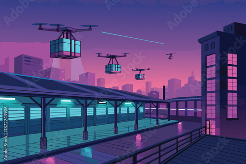 Cyberpunk Rooftop Drone Market
