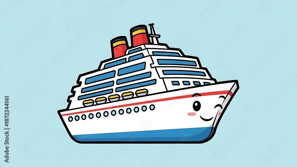 Obraz premium Cartoon Cruise Ship with Smiling Face.