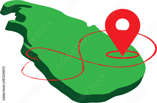 Sri Lanka Map Vector, Green 3D Island Shape with Red Location Pin, Sri Lanka Infographic Design, Editable Destination Marker Sri Lanka Geography