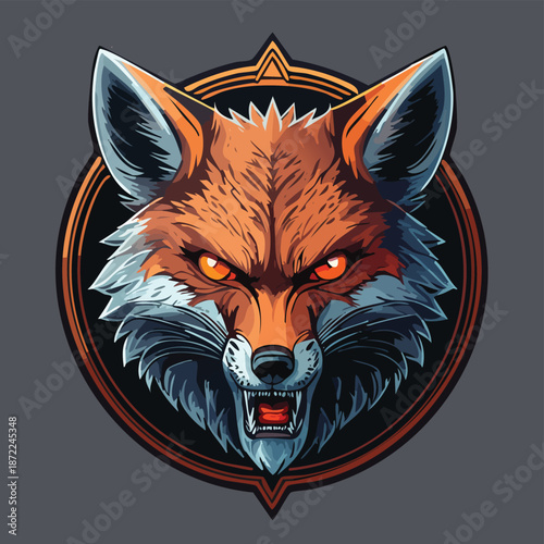 A cute red fox cartoon and vector illustration of a wild mammal isolated on white, featuring the head of a young predator from the vulpes vulpes canine family in a nature wildlife portrait