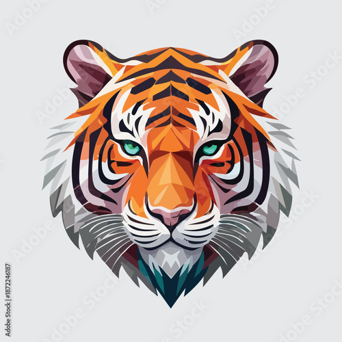 A powerful Siberian tiger head vector illustration captures the dangerous gaze of this big feline predator, highlighting its black stripes and wild nature in a detailed animal portrait