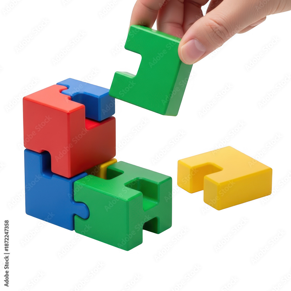 Obraz premium Hand assembling puzzle pieces, isolated on transparent background isolated on transparent background