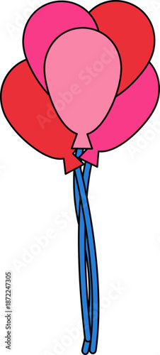 A bunch of red and pink balloons