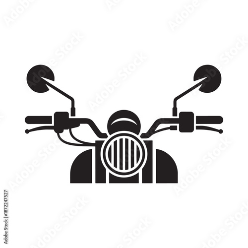 Black silhouette of motorcycle handlebars and front headlight simple vector design