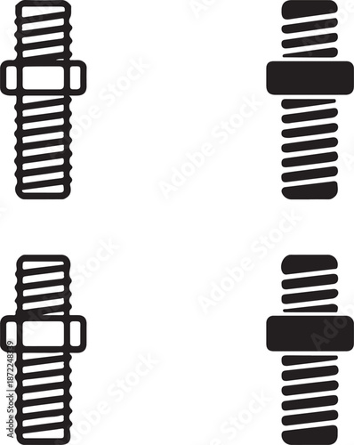 Isolated stud bolt icon, stud bolt threaded fastener silhouette, stud bolt industrial hardware vector, minimal mechanical engineering construction design, professional industrial branding asset