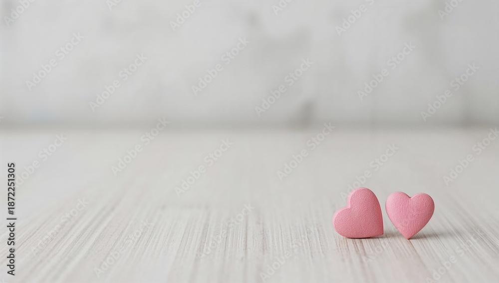Fototapeta premium Two delicate pink heart-shaped candies symbolize love and affection, resting gently on a soft