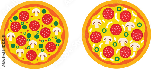  Colorful whole pizza set vector design.eps