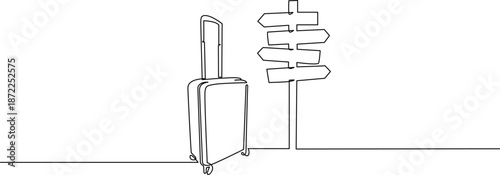 Luggage beside directional signs Vector