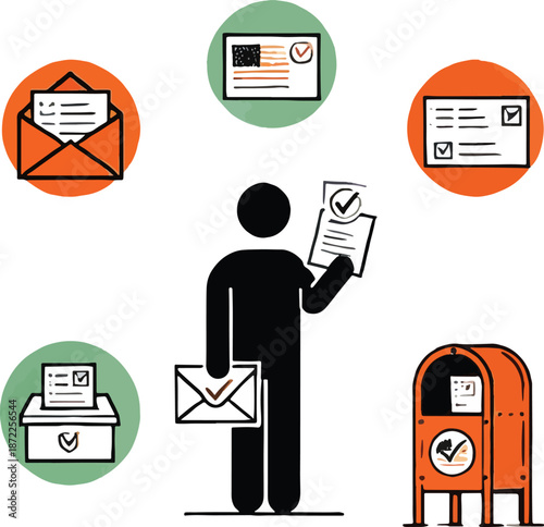 Person with Voting and Mail Icons election envelope