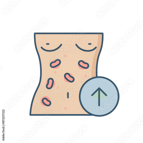 Torso icon displaying skin inflammation with raised red spots indicating an allergic reaction or rash condition needing attention.