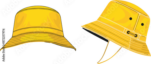 Two Yellow Bucket Hats, One Front View, One Angled View on White Background sun hat headwear