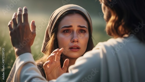 Mary Magdalene meets Jesus Christ after the resurrection.