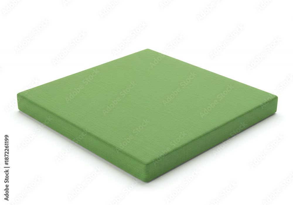 Fototapeta premium Minimalist Green Textile Square Seat Cushion with Fine Weave Detail for Furniture Mockup and Interior Design Isolated on White