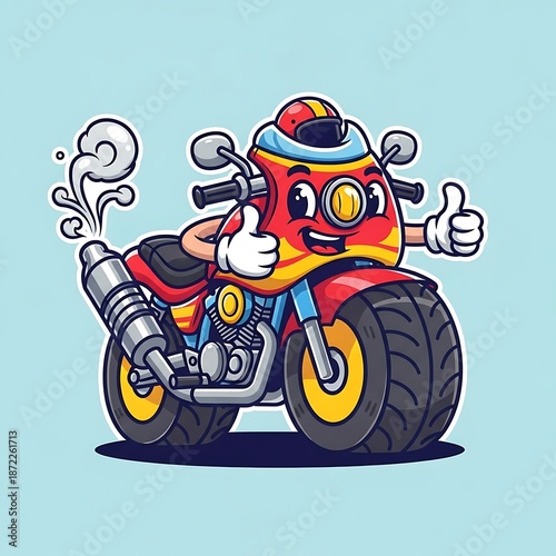 Fun Cartoon Gas Pump Riding Motorcycle.