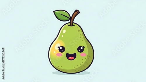 Cute cartoon pear with smiling face.