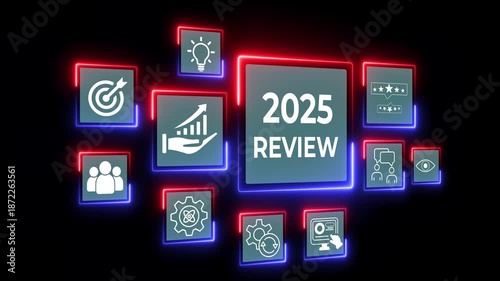Annual review in 2025, business and customer review concept on the transparent background. Review evaluation time for review inspection assessment auditing. Motion graphics of annual business review.