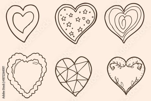Set of chocolate heart outline in doodle art. Theme of this setting in Valentine festival.