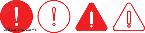 Warning icon set. Alert signal symbols. Caution and danger notice design. Hazard sign. Exclamation icons
