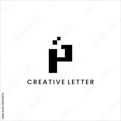 Creative letter P pixel technology digital vector logo con modern abstract  geometric minimal corporate brand identity design