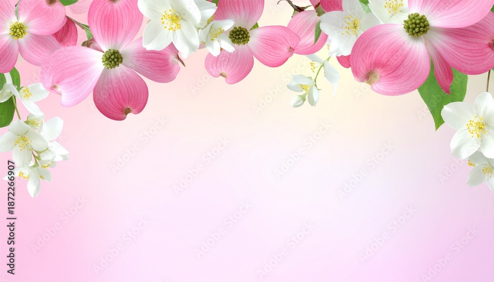 Fototapeta premium Floral Border with Gradient Background Symbolizing Spring Elegance and Editorial Styling for Invitations