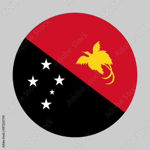 Flag of Papua New Guinea in circular shape with accurate proportions and official colors