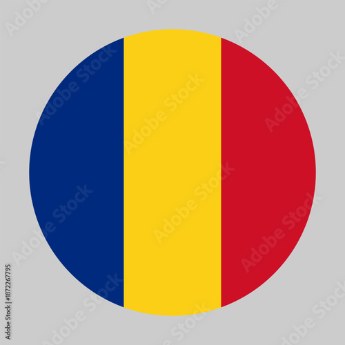 Flag of Romania in circular shape with accurate proportions and official colors