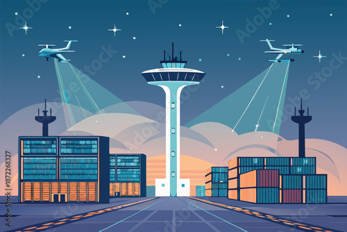 Futuristic Skyport Drone Cargo Terminal