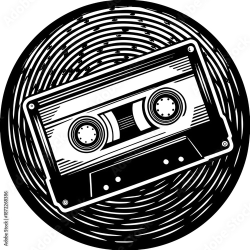 Vintage cassette tape in circular design