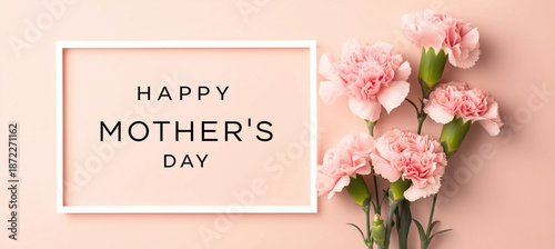 Happy Mother's Day Text with Pink Carnations on Right