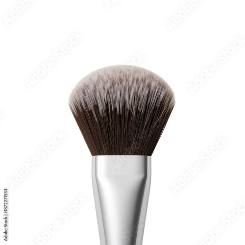 Makeup Brush With a Round Head for Applying Powder Located on a Plain Background