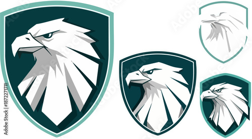 Set of 5 White Eagle Head Shield Logos Vector