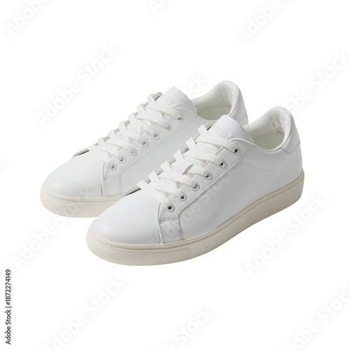 White Sneakers Placed on a Clean Surface in a Well-Lit Area Showing Their Det...
