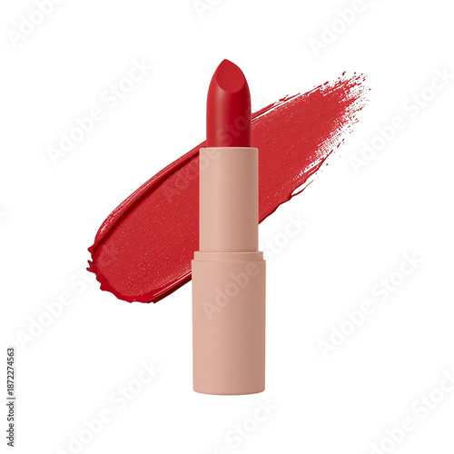 Lipstick Tube With Bold Red Color and Swatch on Background