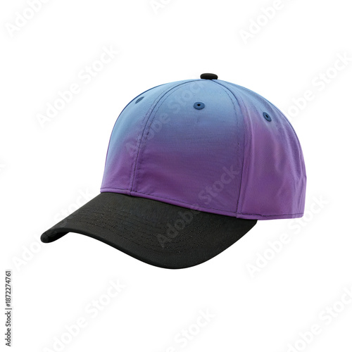 Cap in Gradient Colors With Black Brim and Curved Visor Displayed on a Simple...