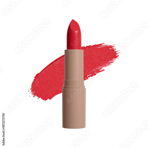Lipstick Tube With Bold Red Color and Swatch on Background