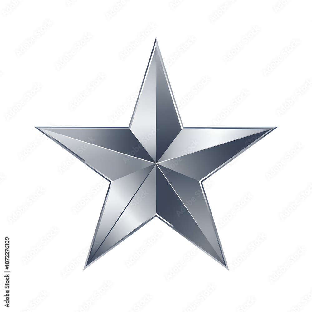 Obraz premium A shiny metallic five pointed star with gradients ideal for design on transparent background