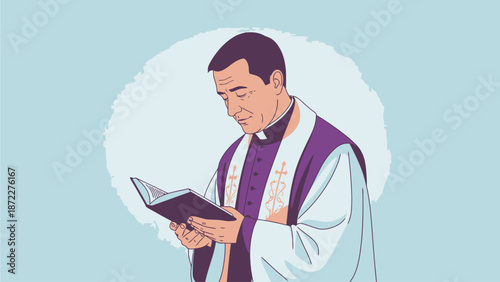 Priest Reading from a Holy Book Clergy in Worship