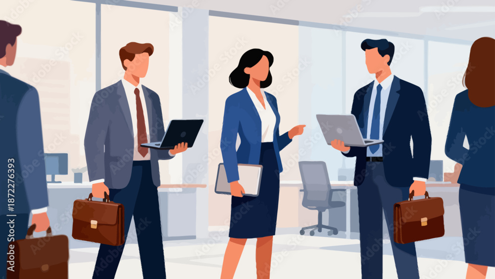 Obraz premium Office workers with laptops and briefcases