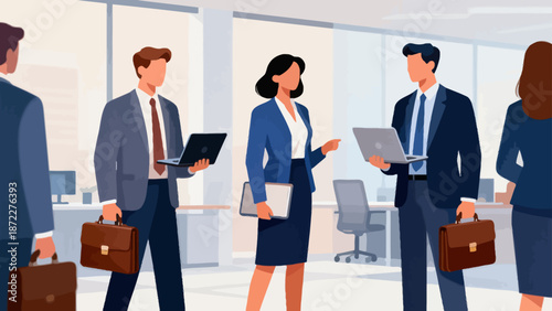 Office workers with laptops and briefcases