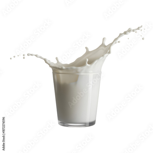 A splash of milk from a glass dynamic fluid motion on transparent background