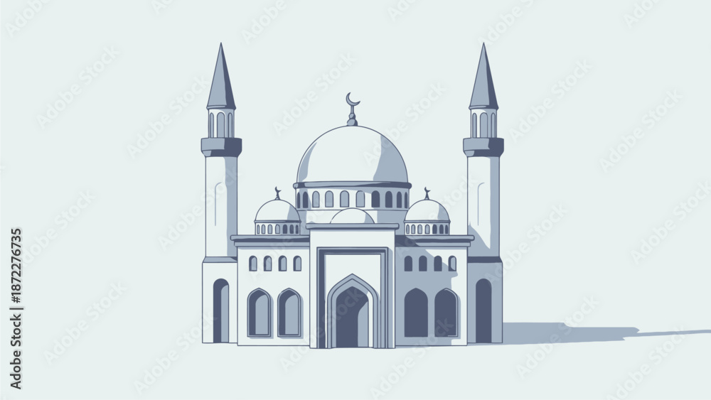 Fototapeta premium Illustration of a Mosque with Dome and Minarets