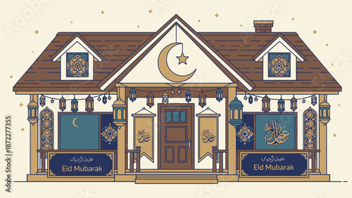Eid Mubarak Mosque Illustration for Ramadan Greeting