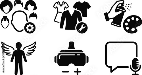 Avatar customizer icons for virtual reality metaverse interface design