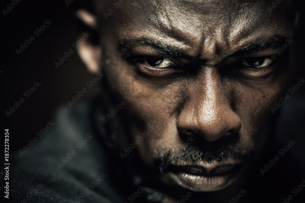 Fototapeta premium Close-Up Portrait of a Man with Intense Expression