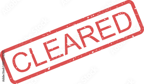 Red rubber stamp with the word CLEARED inside a rectangular frame, indicating official authorization