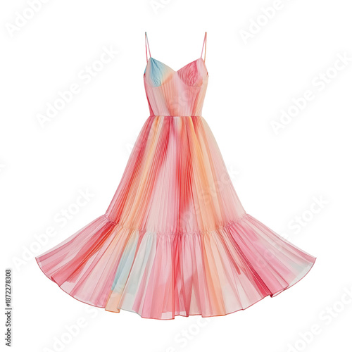 Young Woman Wears a Colorful Dress and Poses for a Photo Outdoors During the ...