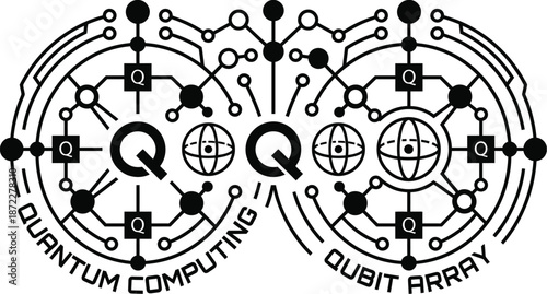 Quantum computing circuit board pattern with futuristic neon lines