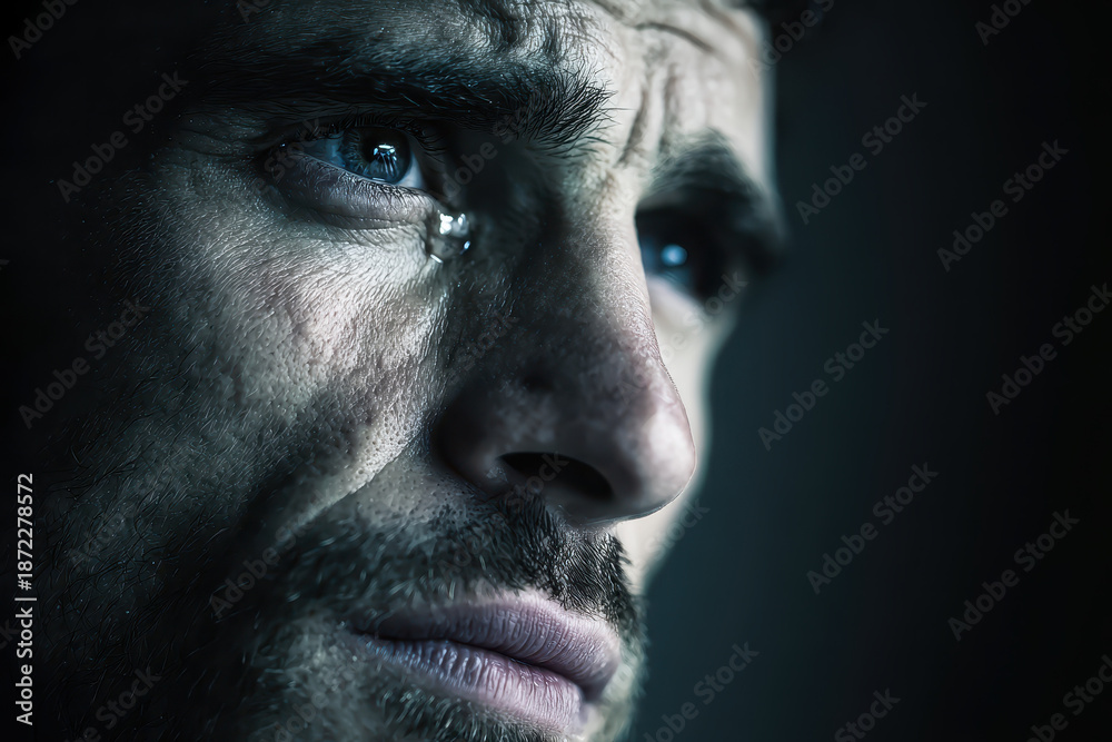 Obraz premium Man with intense expression in dim lighting