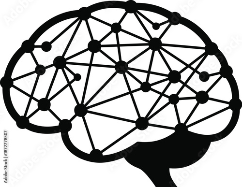 Brain silhouette with digital network connections vector illustration